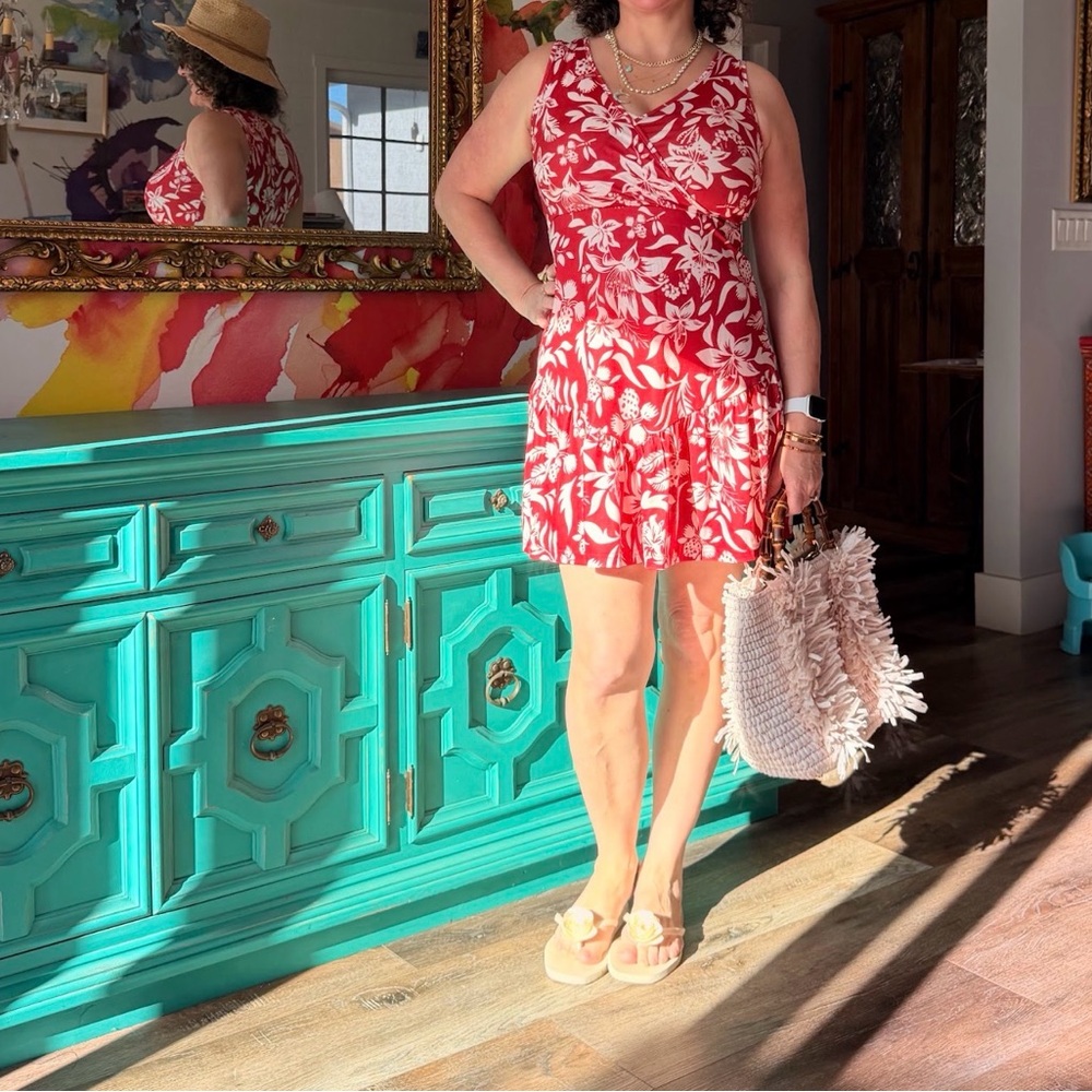 Women’s Red Floral Sleeveless V-Neck Dress